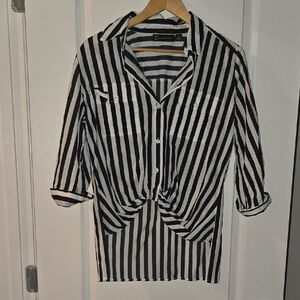 Black and White Striped Button-Up Shirt